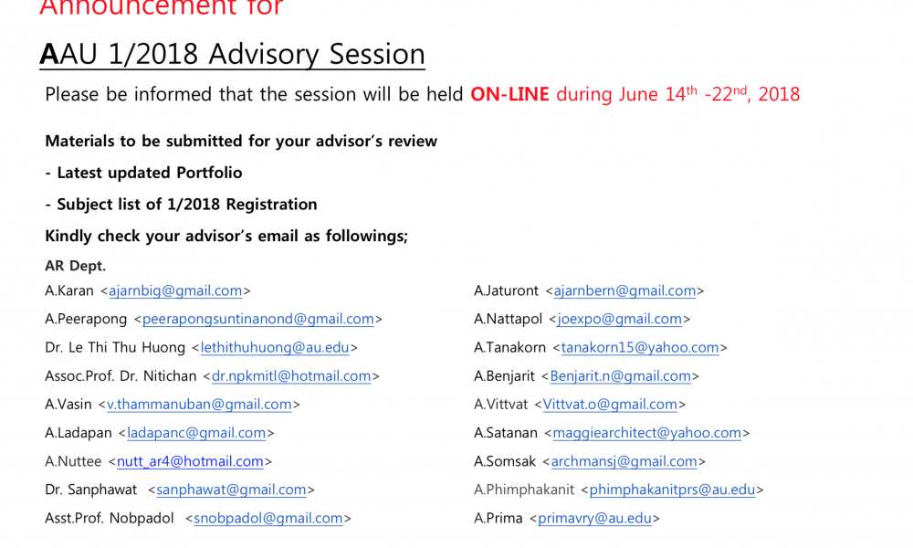 Announcement for AAU 1/2018 Advisory Session Announcement for AAU 1/2018 Advisory Session