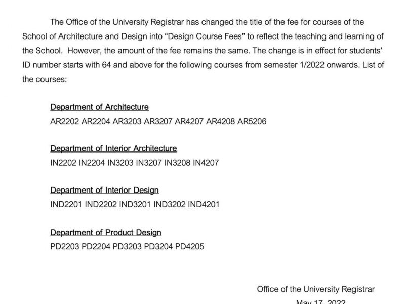 Announcement from Office of the University Registrar