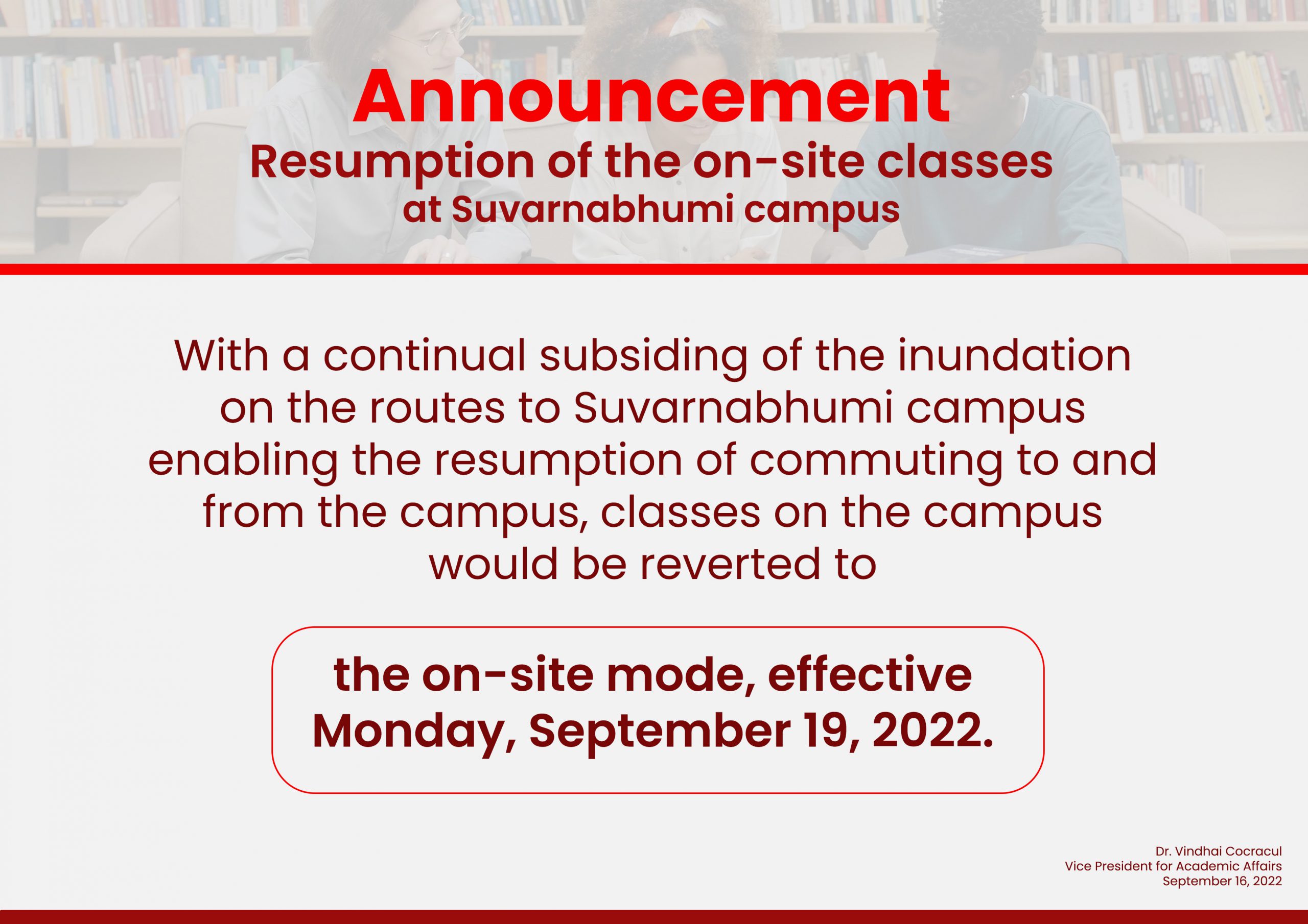 Resumption of the on-site classes